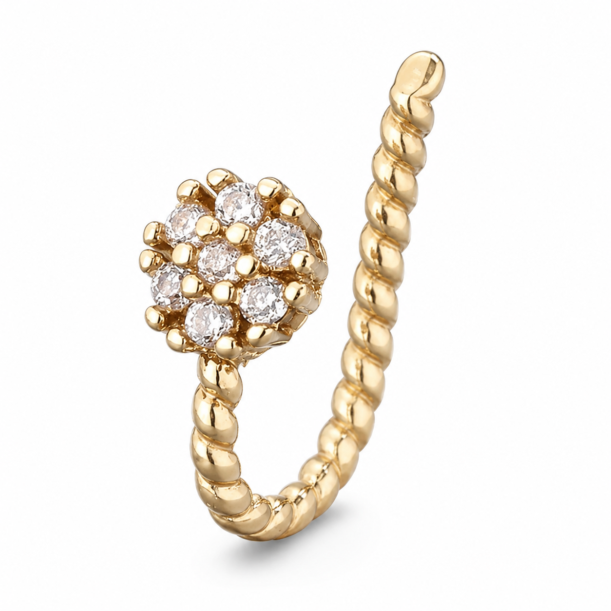 Faux piercing nez torsadé à grappe de strass doré sans piercing