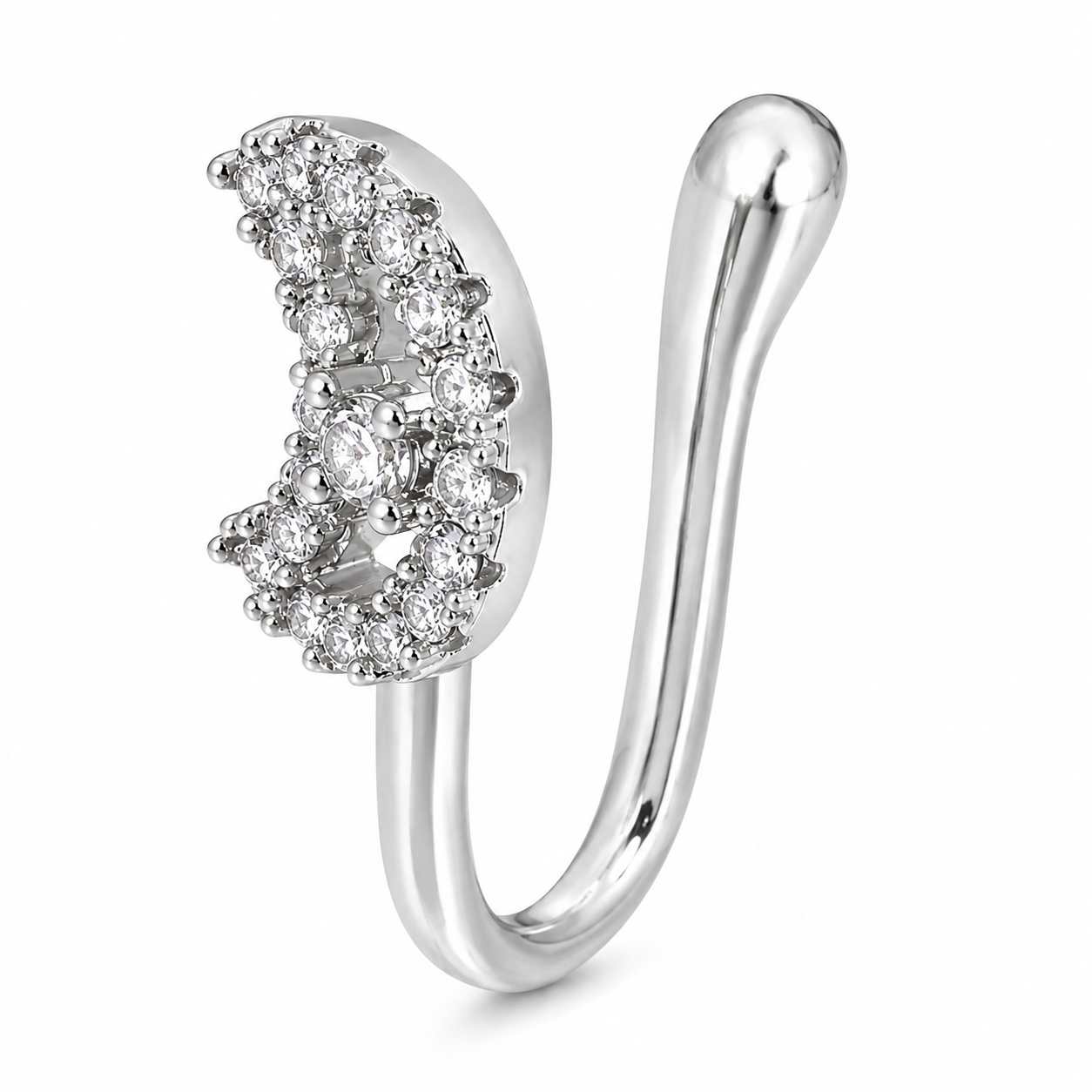 Faux piercing nez croissant de lune à strass argenté sans piercing