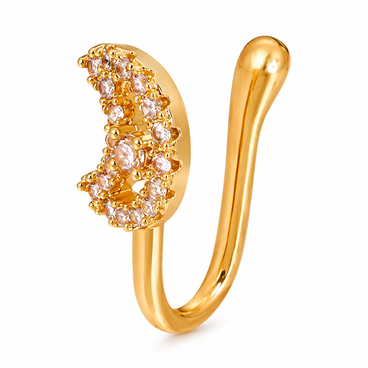 Faux piercing nez croissant de lune à strass doré sans piercing