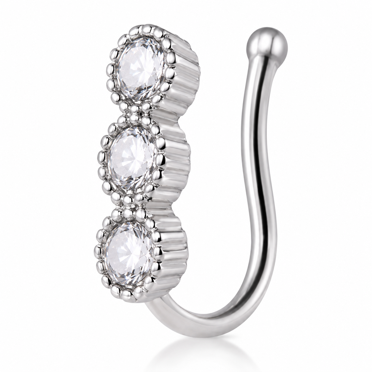 Faux piercing nez à trois strass argenté sans piercing