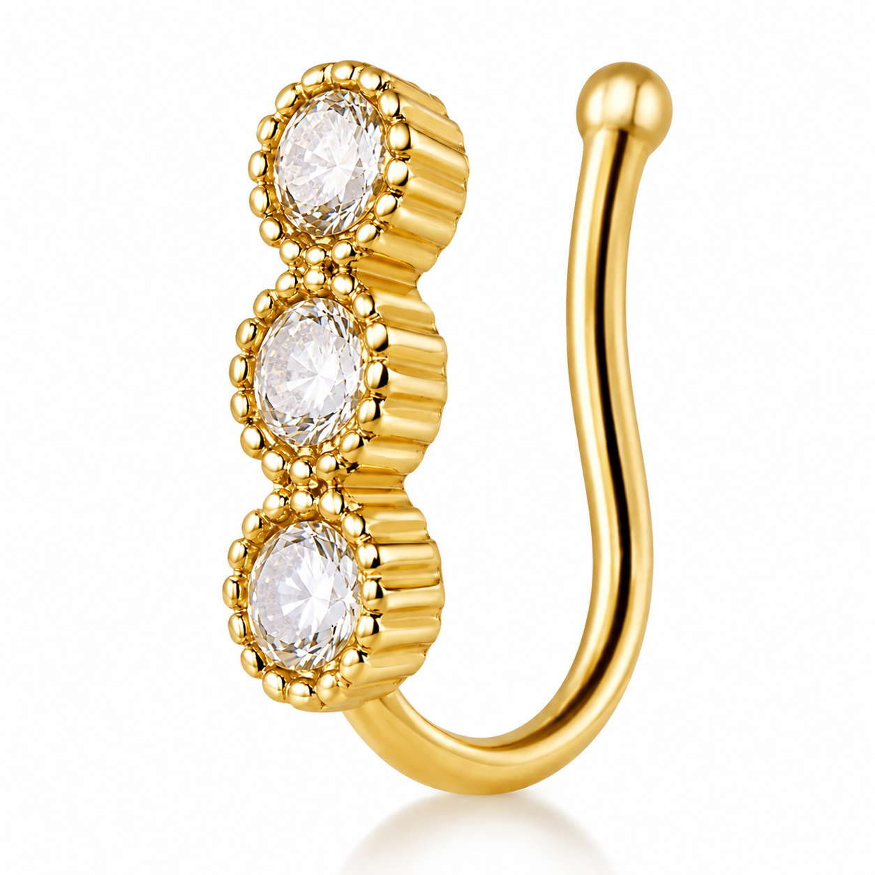 Faux piercing nez à trois strass doré sans piercing